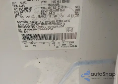 2013 Ford Edge Limited from USA, damaged, VIN 2FMDK3KCXDBB75599